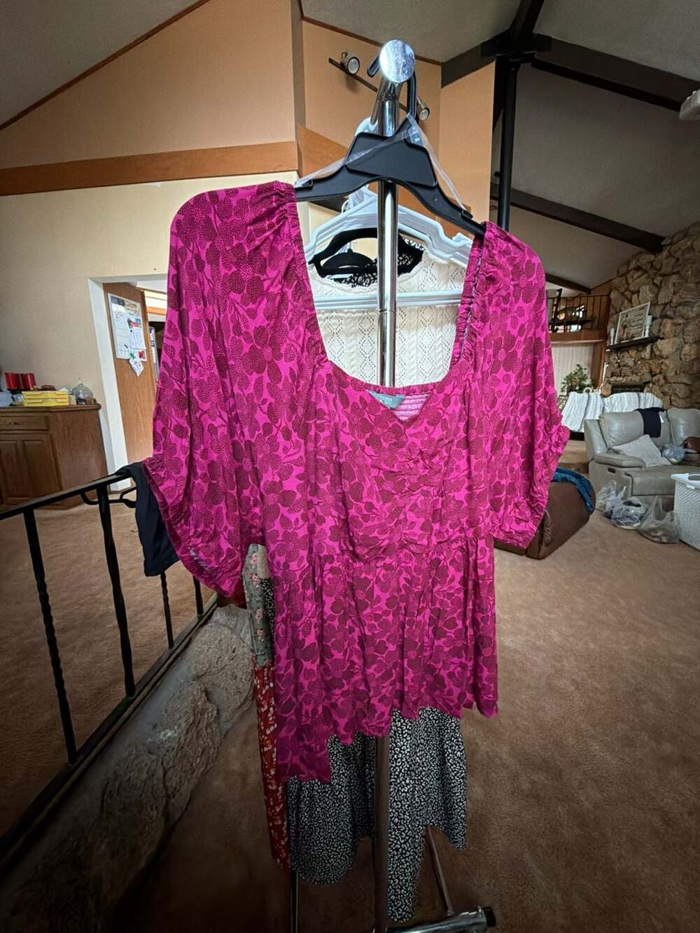 Terra & Sky Women's Plus Peplum Sweetheart Top Dark Floral Azalea 3X